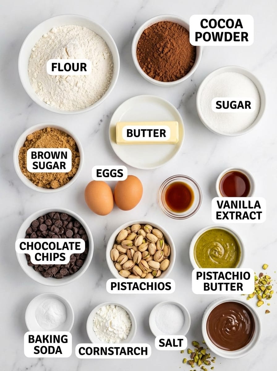 Ingredients for Dubai Chocolate Cookies